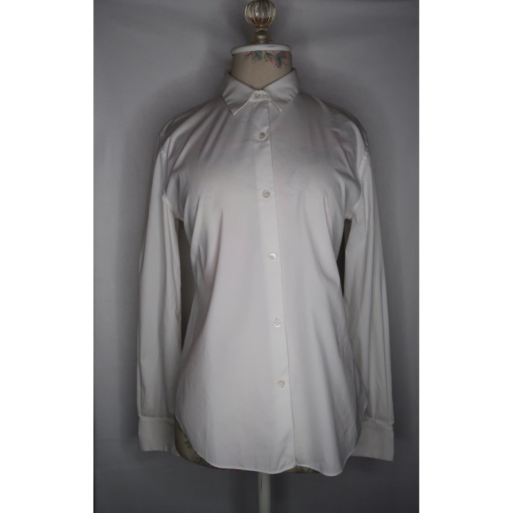 Theory Tenua Luxe White Stretch Button Front Career Blouse Shirt Women's Small S